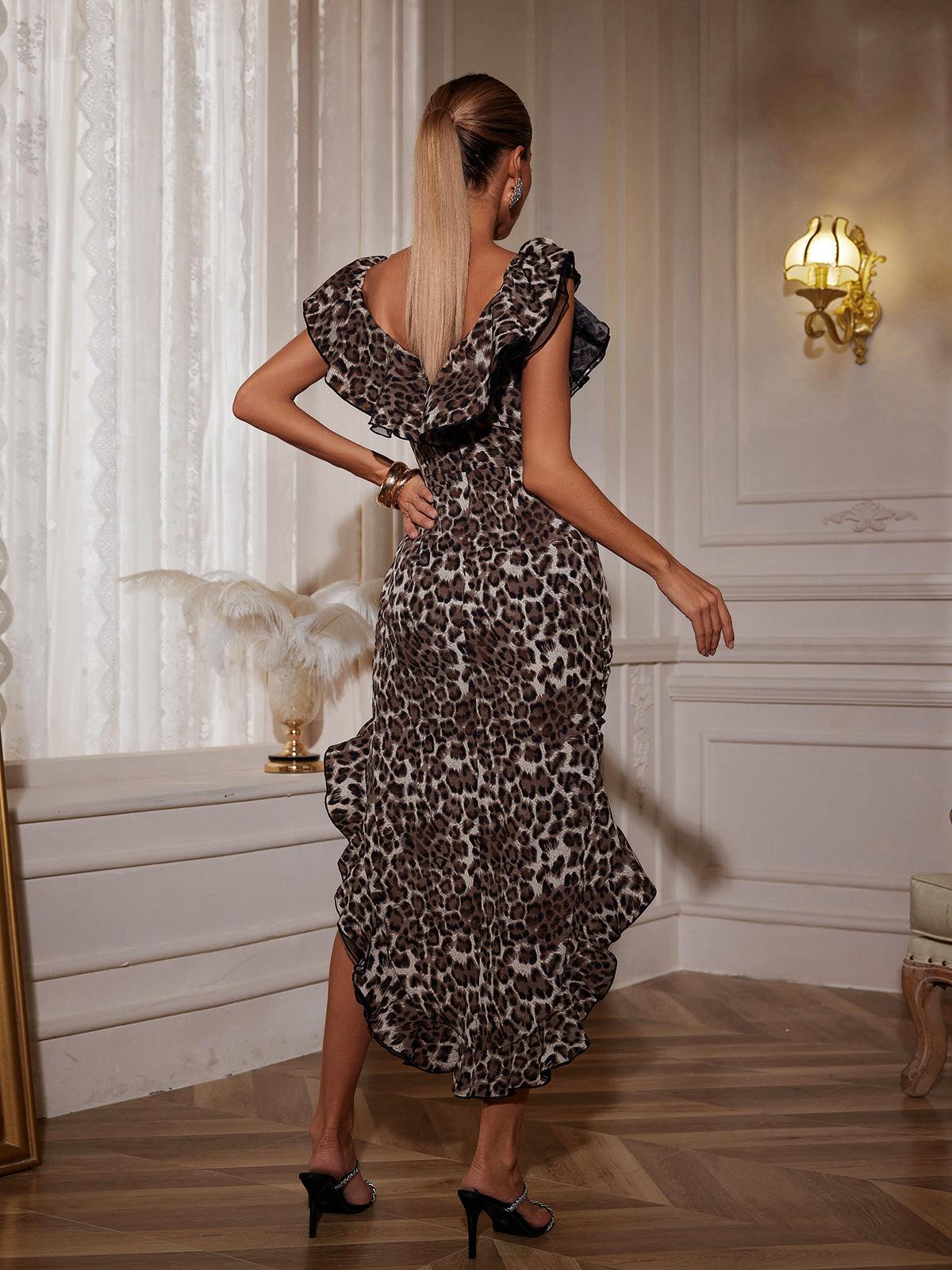 Chic Off-Shoulder Leopard Print Dress - Celestial Couture 