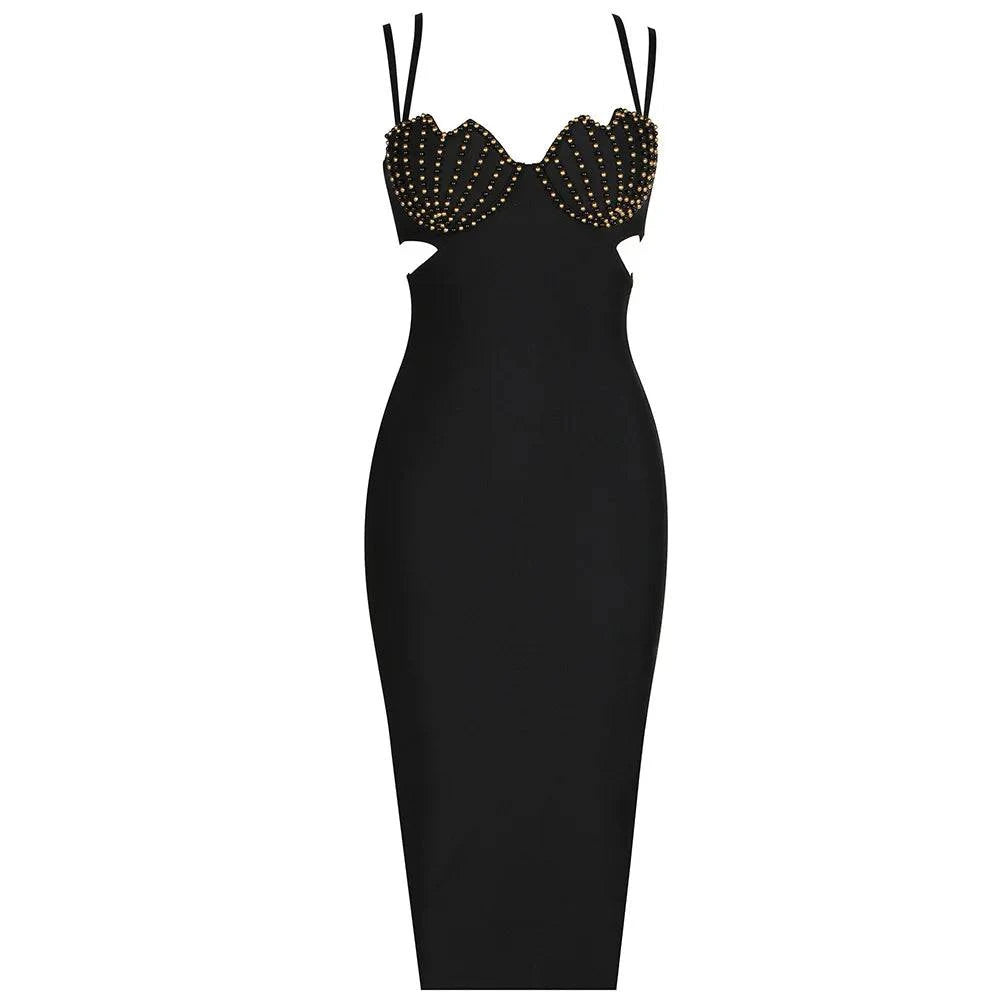 Noir Blanc Sleek V-Neck Bodycon Dress - Celestial Couture 