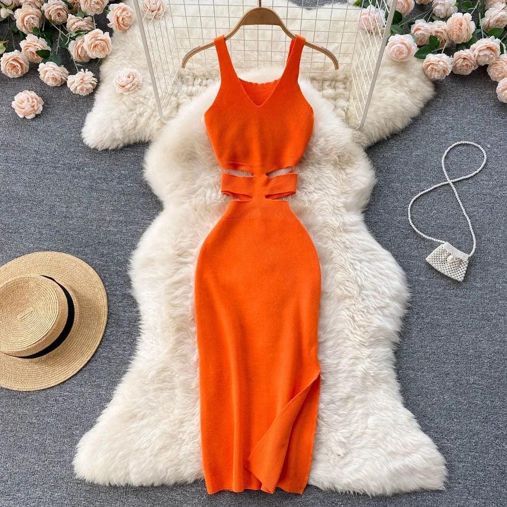 YuooMuoo Women Dress Sexy Cut Out Waist Package Hips Split Bodycon Dress Summer Fashion Lady Knitted Party Vestidos Sundress - Celestial Couture 