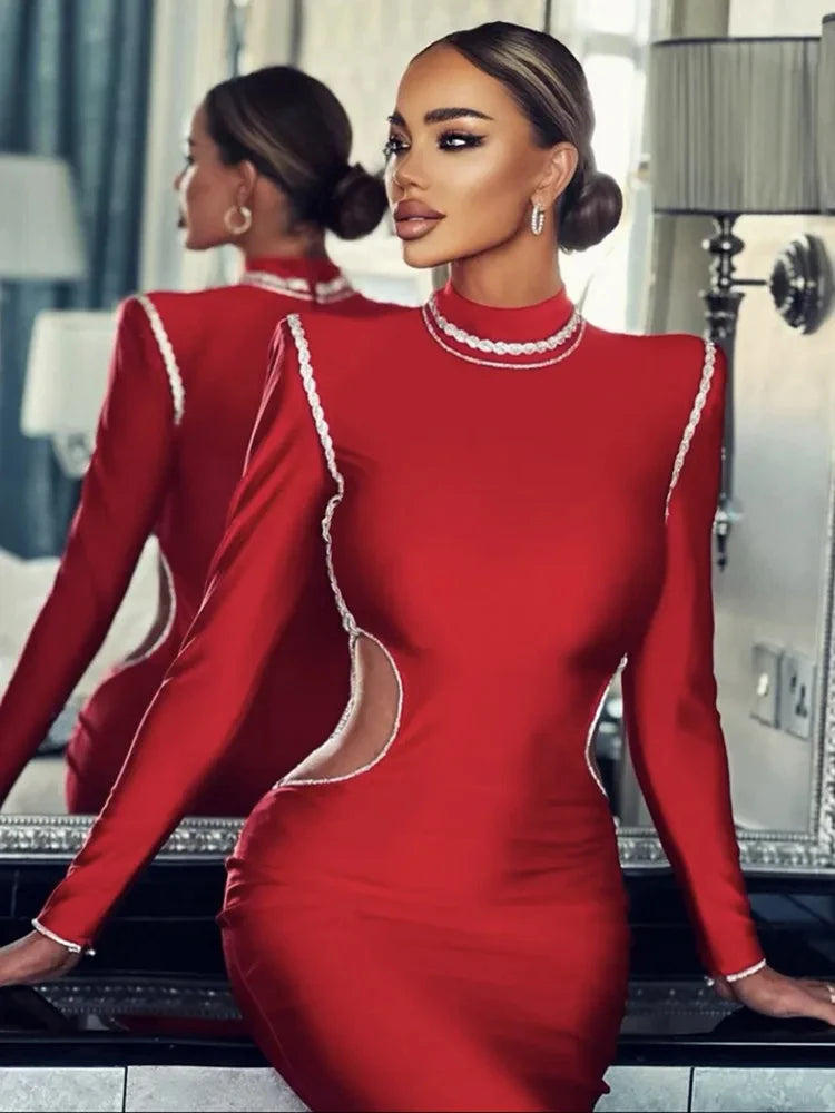 Scarlet Envy Turtleneck Midi Bodycon Dress - Celestial Couture 