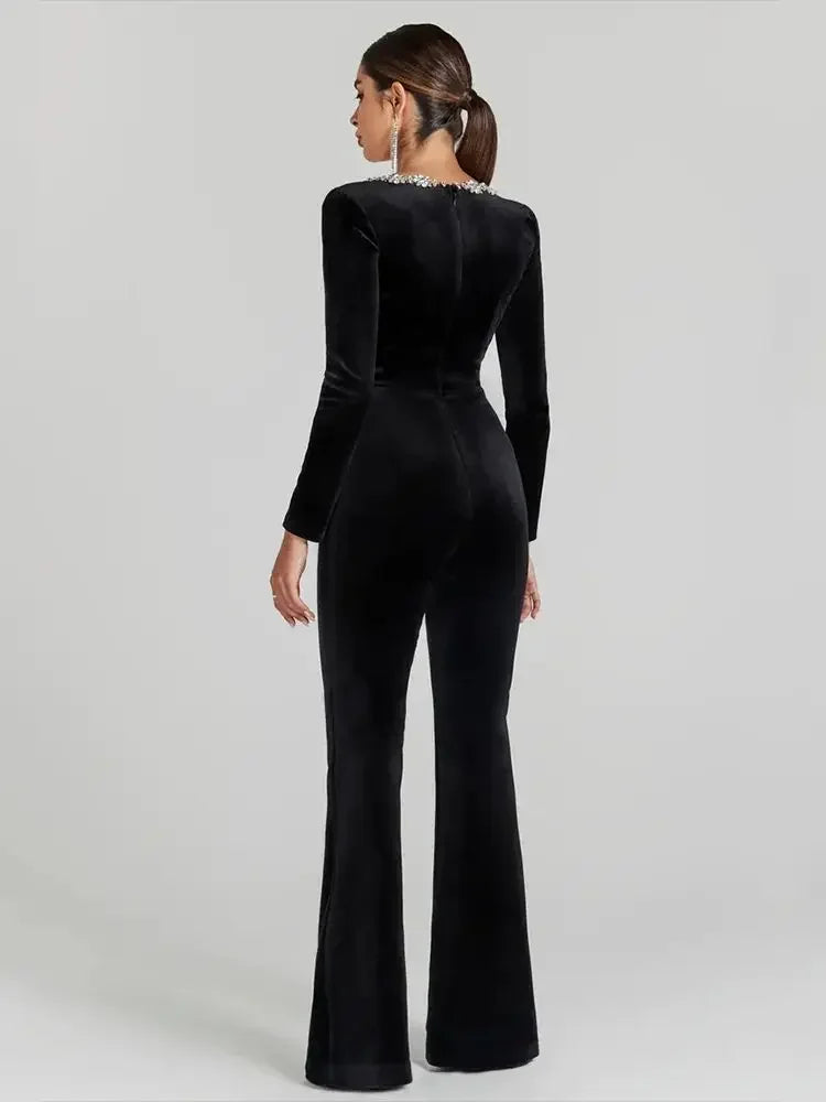 Ella Phantom
 Women's Black Bandage jumpsuit Square Neck Diamond High Waist Wide Leg jumpsuit Elegant Party jumpsuit - Celestial Couture 