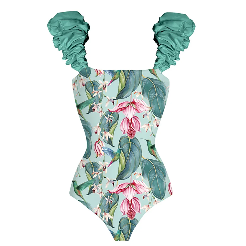 "Floral Fantasy" Fashion Floral Print One-Piece Swimsuit Set - Sexy Triangle Micro Bikinis, Low Waist Swimwear for Girls - Celestial Couture 