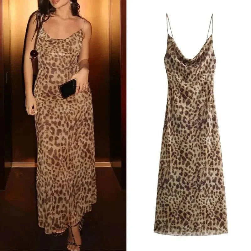 Leopard Print Long Dress for Women - Tulle Backless Slip Summer Sexy Holiday Dress 2024, "Serena" Vintage Midi Party Dress - Celestial Couture 